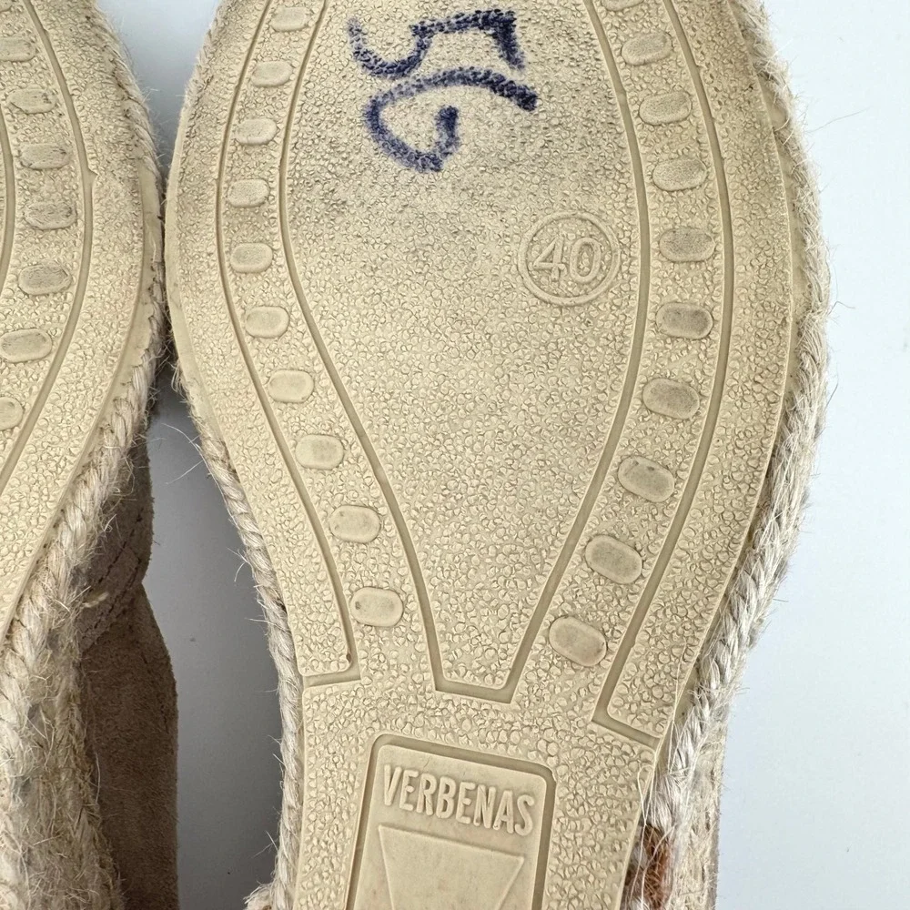 Verbenas Mamen Espadrille Wedge Women 40 Taupe Suede Leather Made in Spain